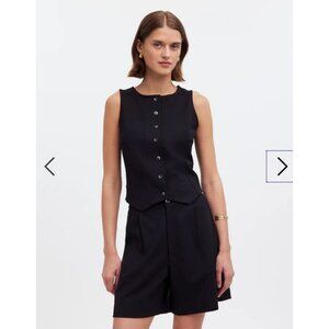 Madewell $62 Cutaway Button Front Vest in Ponte Black Size M NR336
